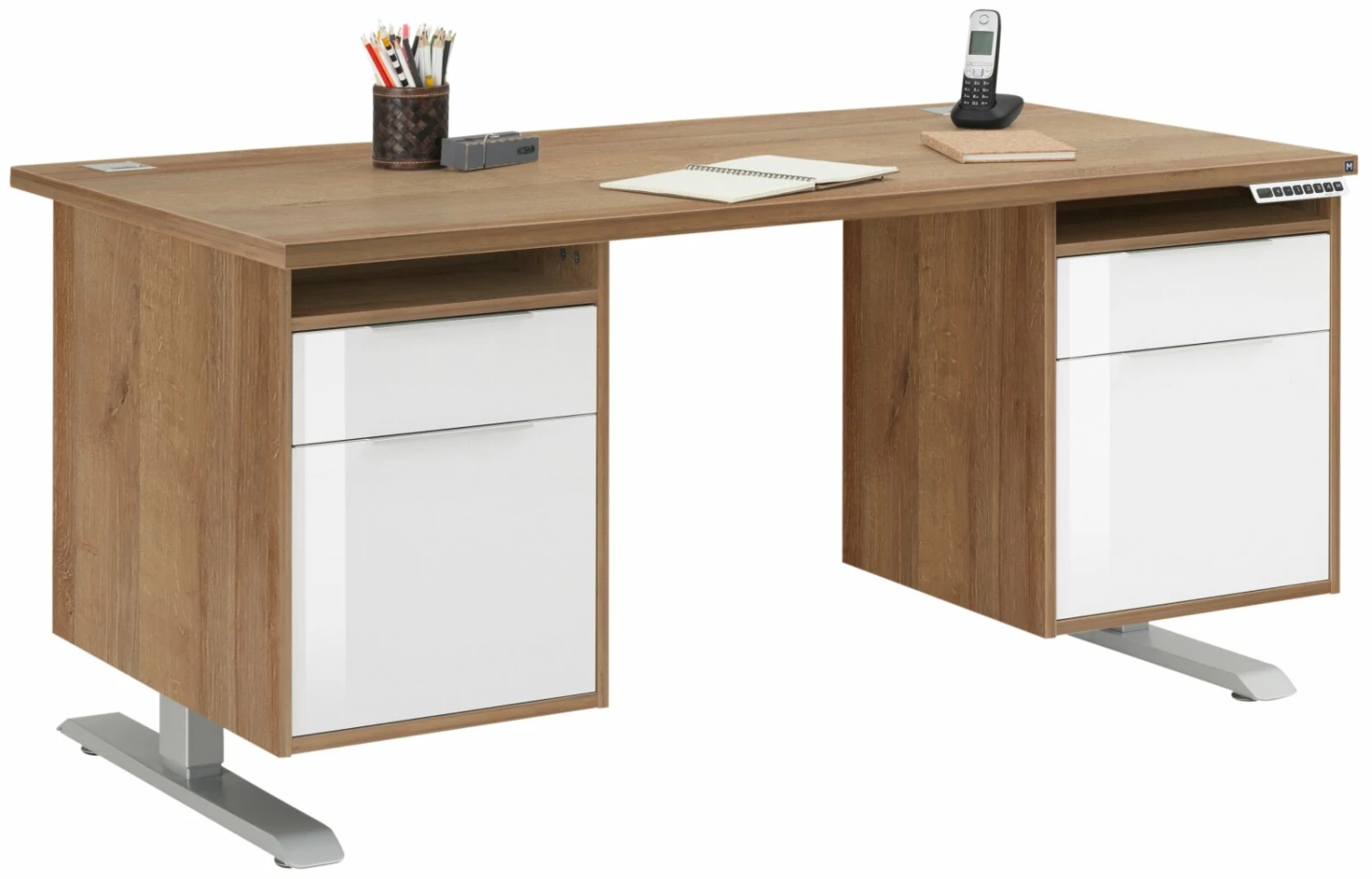 Schreibtisch EDJUST - Riviera Eiche - höhenverstellbar - 2 Container - 175x80 cm 3 Schreibtisch EDJUST - Riviera Eiche - höhenverstellbar - 2 Container - 175x80 cm