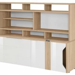 Minioffice EDJUST - Sonoma Eiche-weiß Hochglanz - 3 Schubkästen links