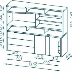 Minioffice EDJUST - Riviera Eiche-weiß Hochglanz - 3 Schubkästen links -Günstiges Büro Geschäft 9004820300 04 1600Wx1600H