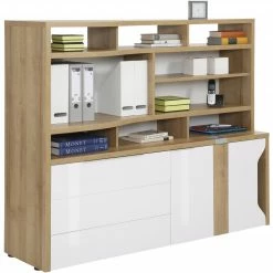 Minioffice EDJUST - Riviera Eiche-weiß Hochglanz - 3 Schubkästen links