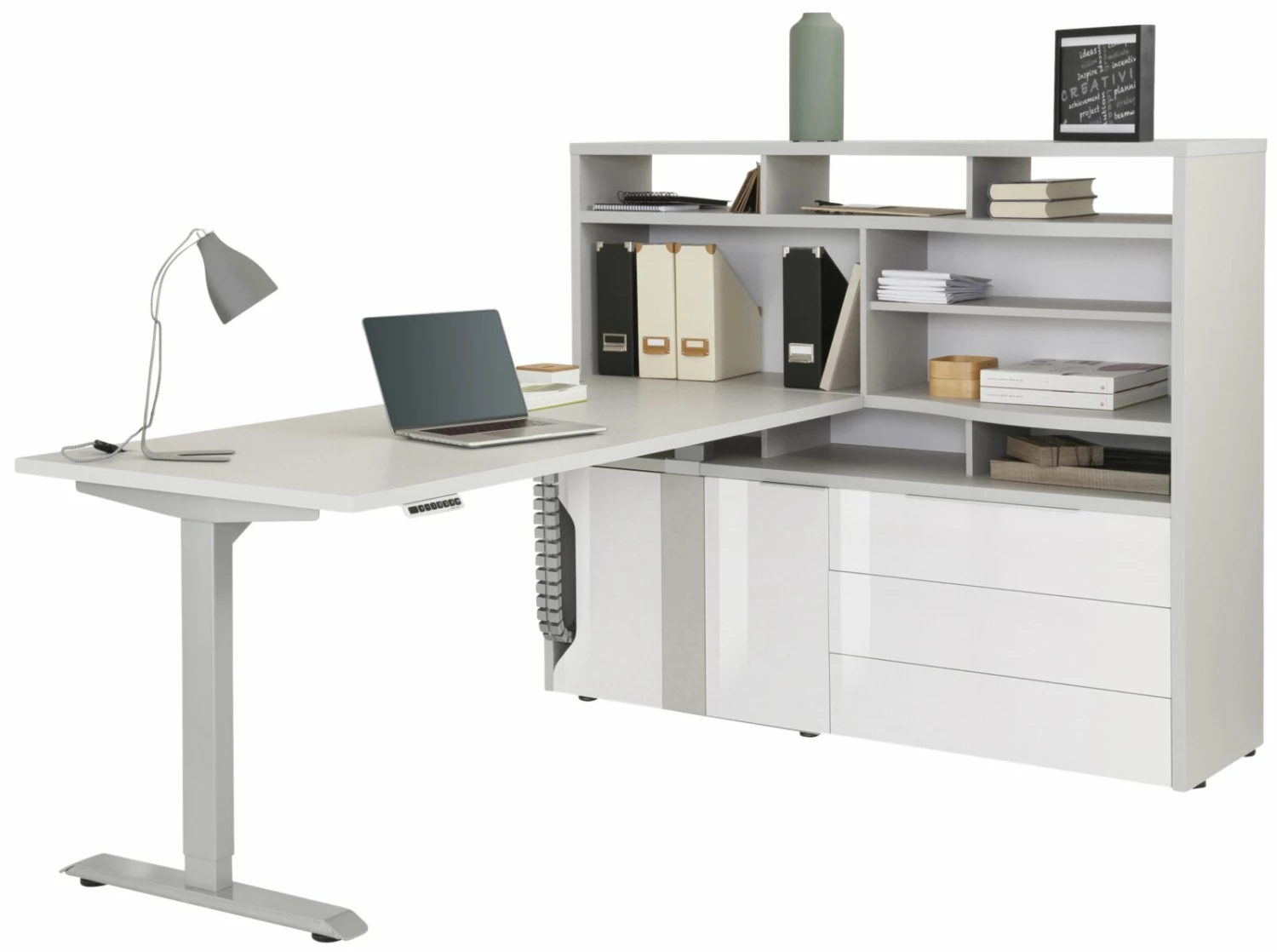 Minioffice EDJUST - platingrau-weiß Hochglanz - 3 Schubkästen rechts 4 Minioffice EDJUST - platingrau-weiß Hochglanz - 3 Schubkästen rechts – Bild 2