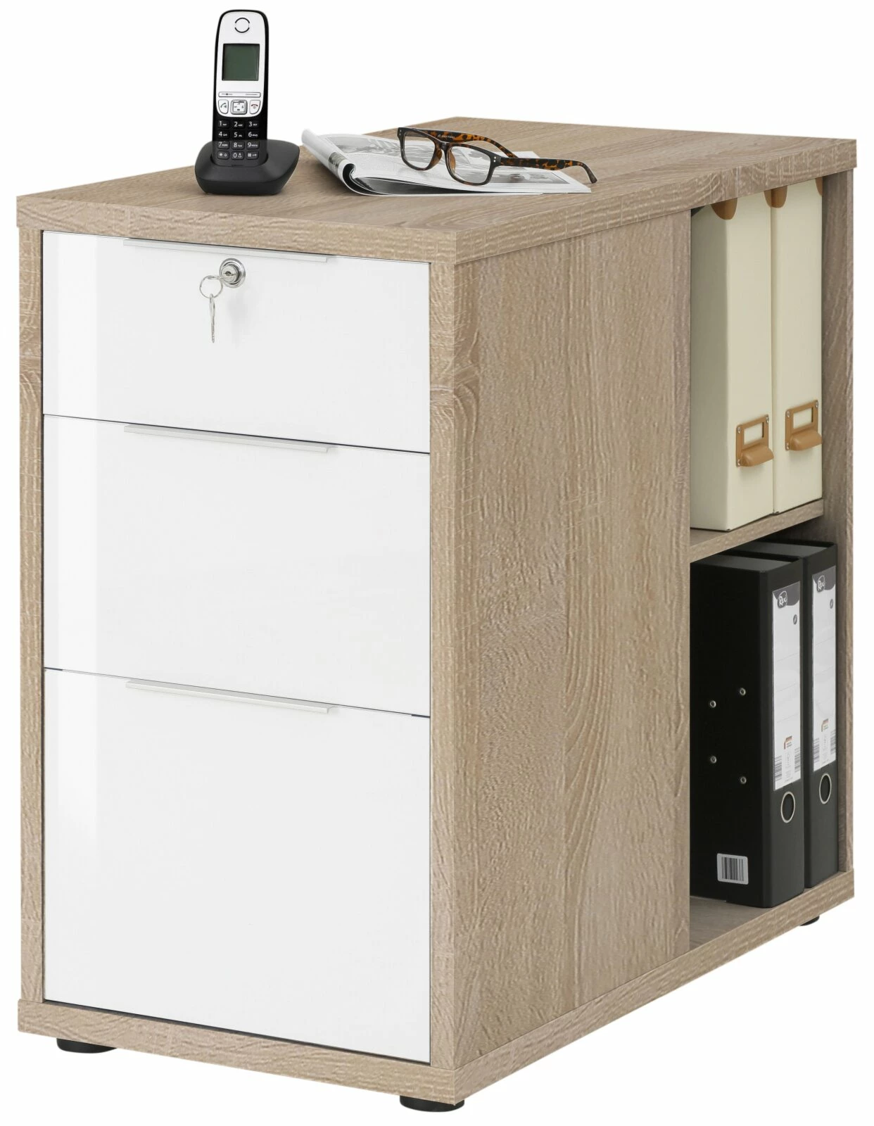 Anstellcontainer EDJUST - weiß - Sonoma Eiche - 43 cm 3 Anstellcontainer EDJUST - weiß - Sonoma Eiche - 43 cm