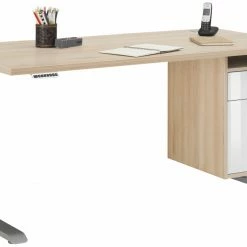 Schreibtisch EDJUST - Edelbuche - höhenverstellbar - Container rechts - 175x80 cm