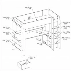 Hochbett ONLINE 1 - schwarz - mit Schreibtisch - 90x200 cm -Günstiges Büro Geschäft 9005177300 05 1600Wx1600H