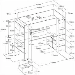 Hochbett ONLINE 1 - schwarz - mit Schreibtisch - 90x200 cm -Günstiges Büro Geschäft 9005177300 06 1600Wx1600H