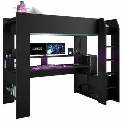 Hochbett ONLINE 1 - schwarz - mit Schreibtisch - 90x200 cm -Günstiges Büro Geschäft 9005177300 09 1600Wx1600H