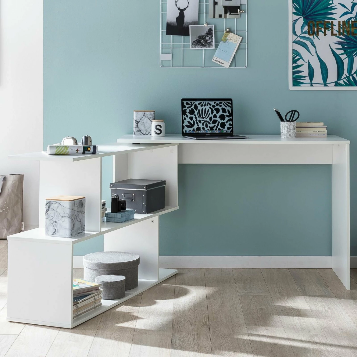 Schreibtisch - weiß - drehbare Tischplatte - 119 cm breit 7 Schreibtisch - weiß - drehbare Tischplatte - 119 cm breit – Bild 5