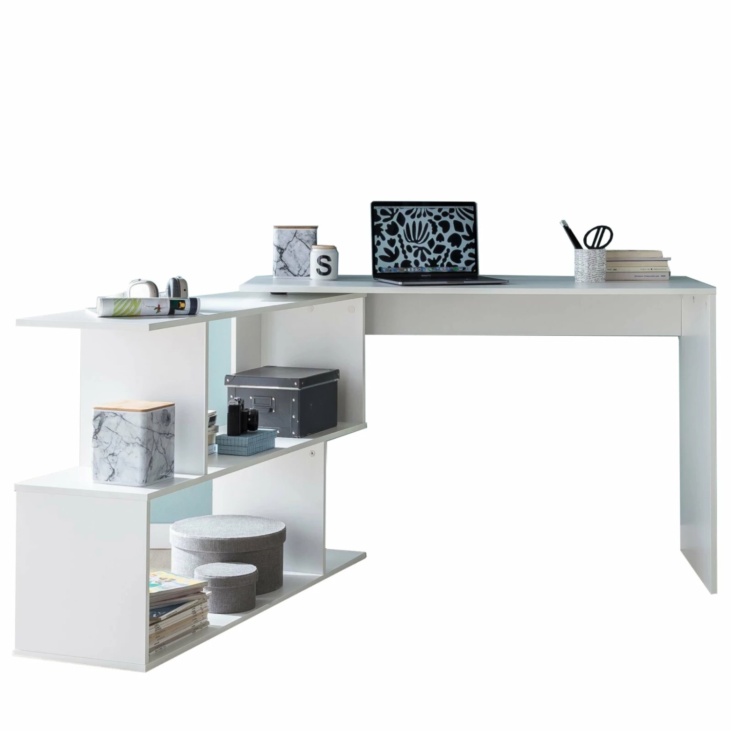 Schreibtisch - weiß - drehbare Tischplatte - 119 cm breit 3 Schreibtisch - weiß - drehbare Tischplatte - 119 cm breit