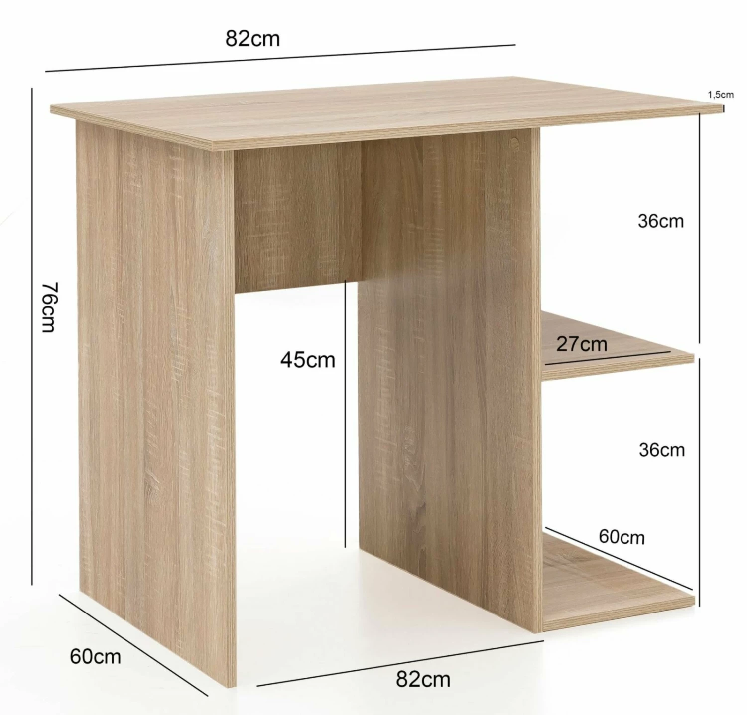 Computertisch - Sonoma Eiche - Holz - 82 cm breit 4 Computertisch - Sonoma Eiche - Holz - 82 cm breit – Bild 2