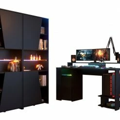 Gamerset GAMING - schwarz - Gamertisch mit Regalen